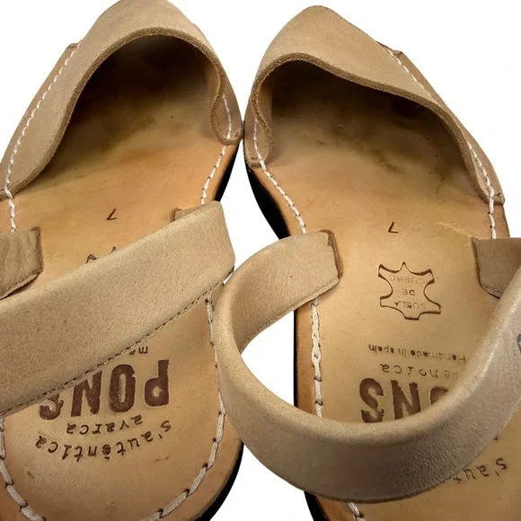 Pons Avarca Women Tan Leather Slingback Wedge Sandals Size 7 Comfort Spain - Picture 6 of 9